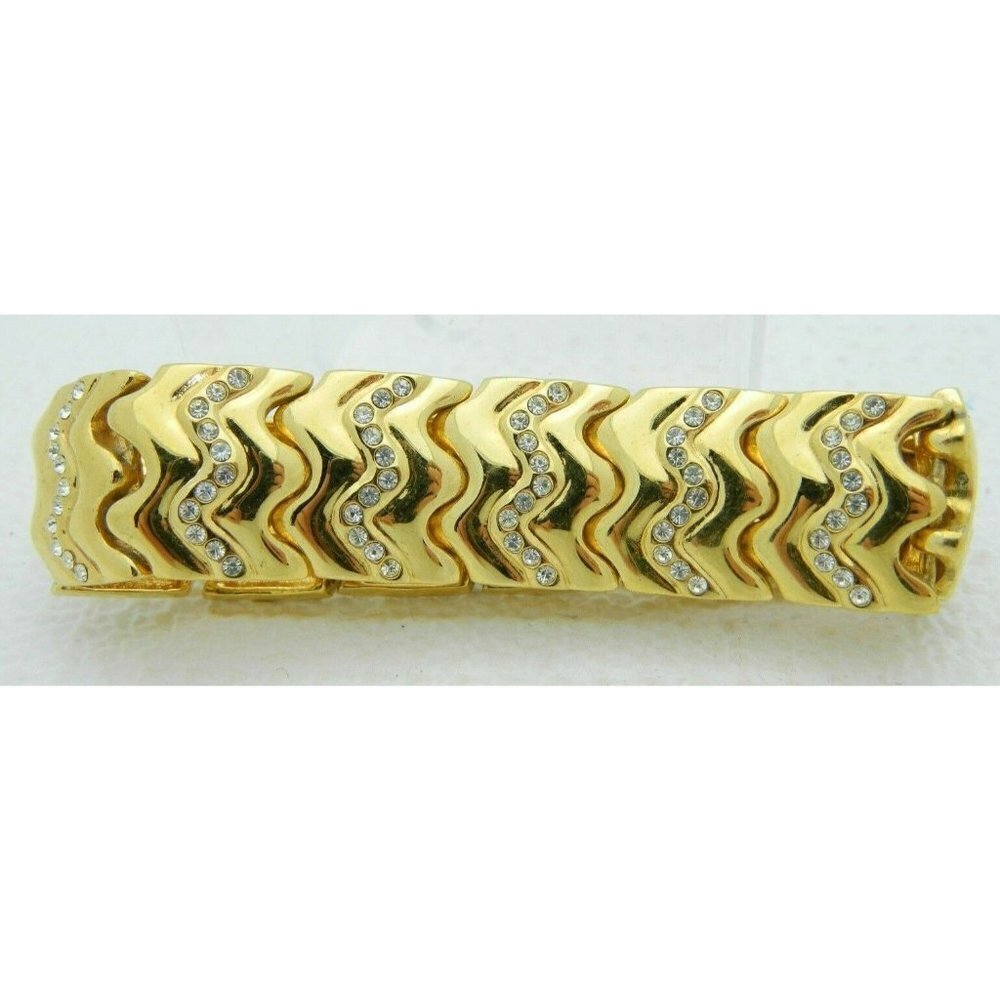 VTG Gold Tone Clear Rhinestone Zig Zag Clasp Bracelet